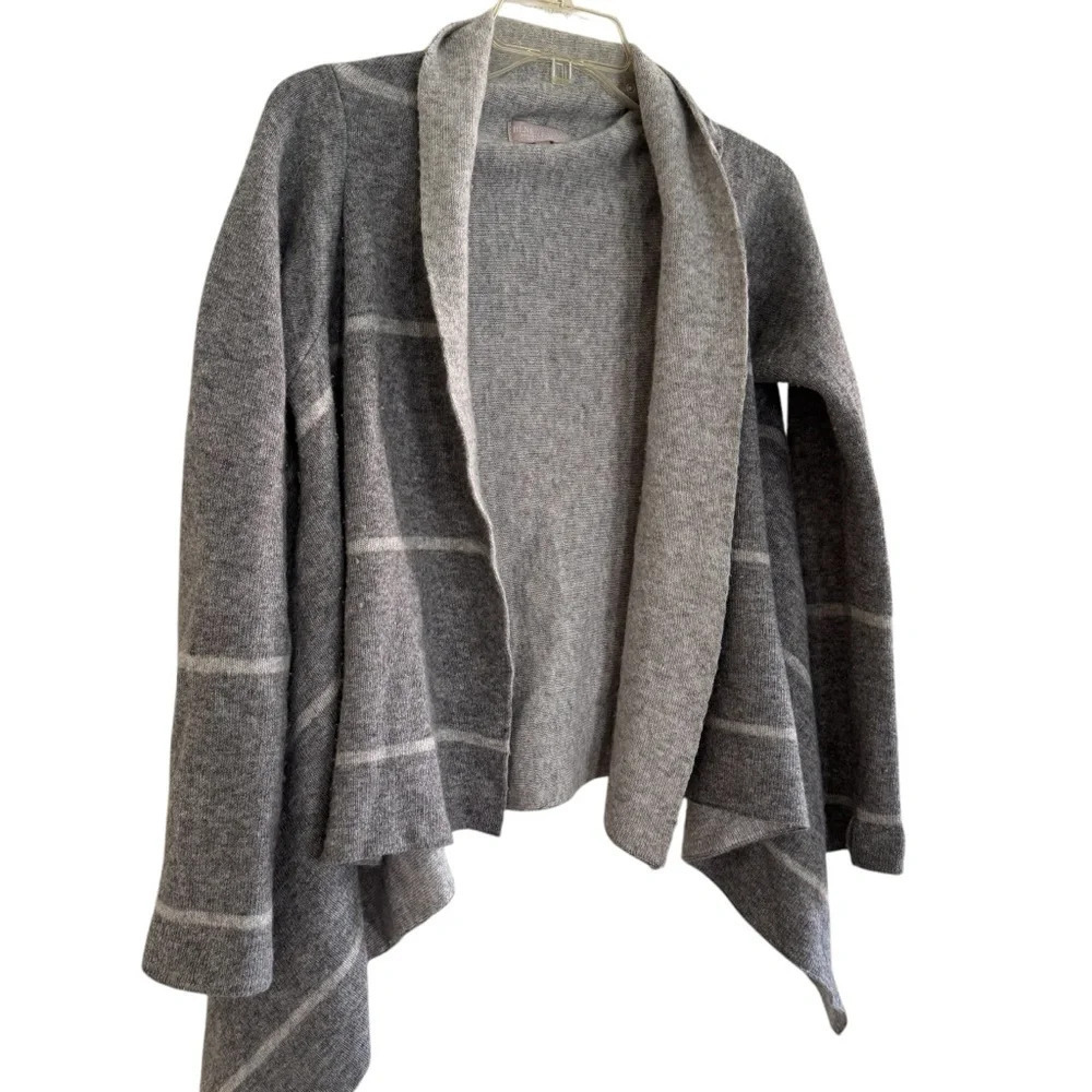 Benedetta B Gray Striped Cardigan open Front Knit Wool Sweater Waterfall M Italy